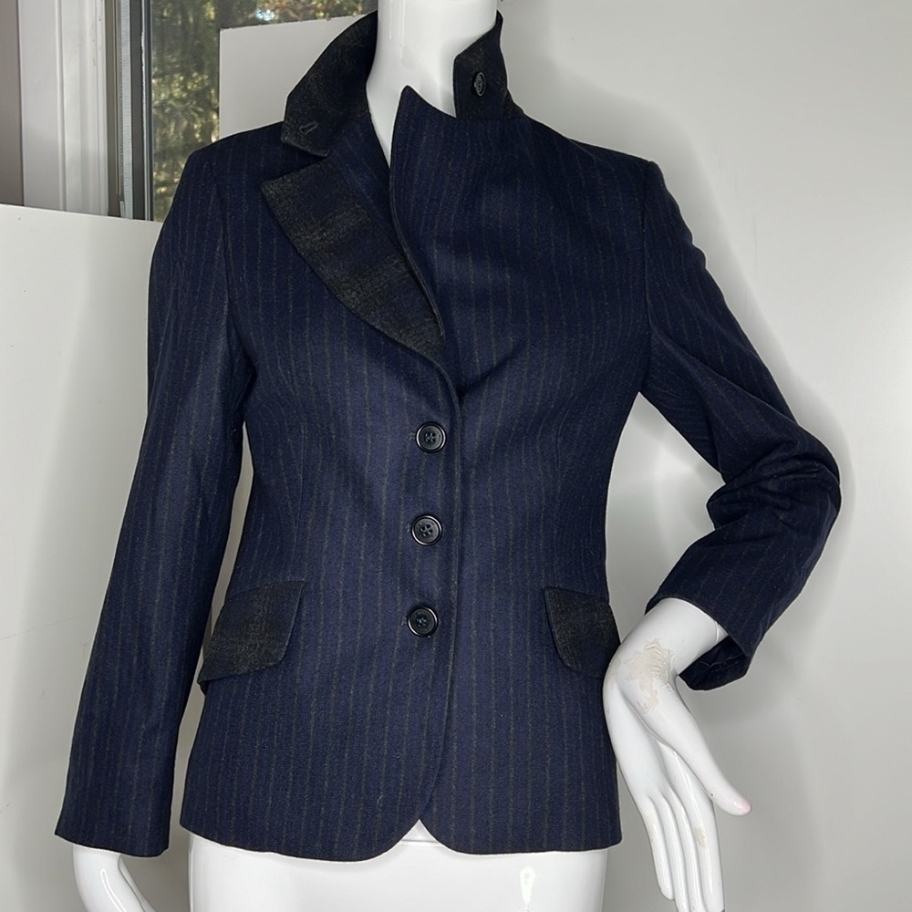 Moschino Love Sz 42 / 6 Wool Navy Gray Fitted Blazer